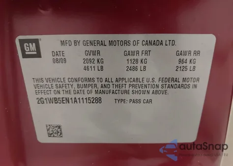 2010 Chevrolet Impala Lt from USA, damaged, VIN 2G1WB5EN1A1115288